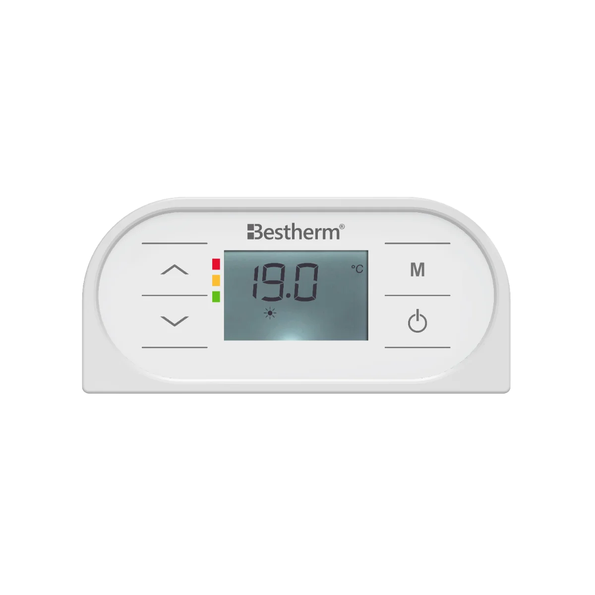 Thermostat du radiateur à inertie sèche céramique avec détecteur de présence & thermostat interchangeable DIANE sur fond blanc