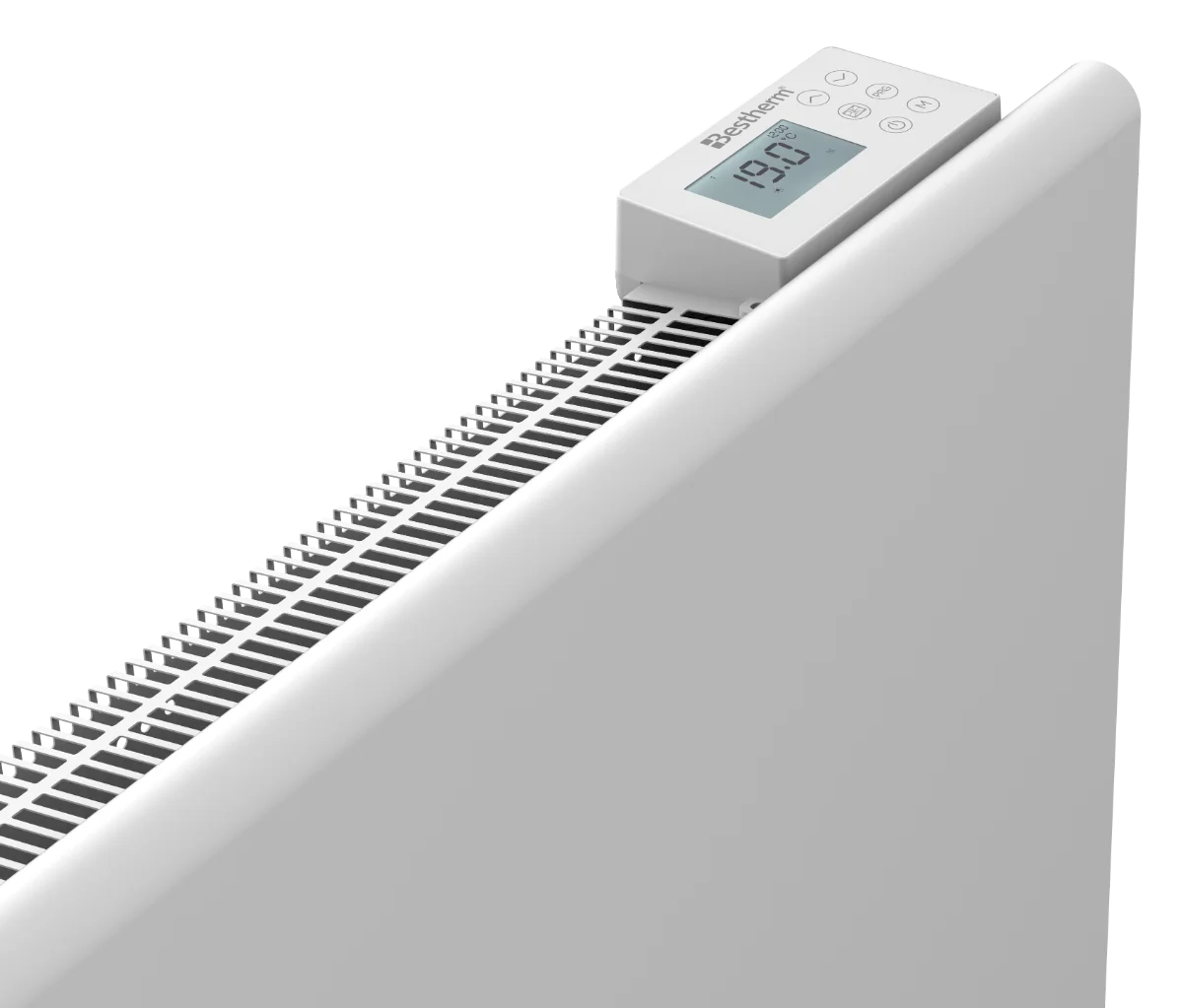 Zoom sur le thermostat du radiateur à inertie sèche double cœur fonte + film chauffant NEMESIS